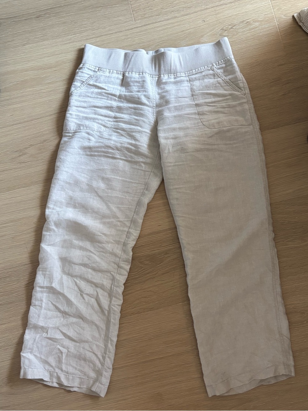 90s Anthropologie brand Allen Allen Wide-Leg Linen Pants in Light Beige size L